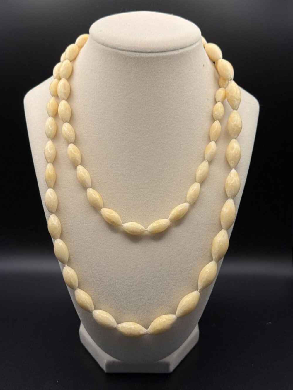 Vintage Honey Calcite Bead Necklace – 38” Continuous Strand, Graduated Natural S